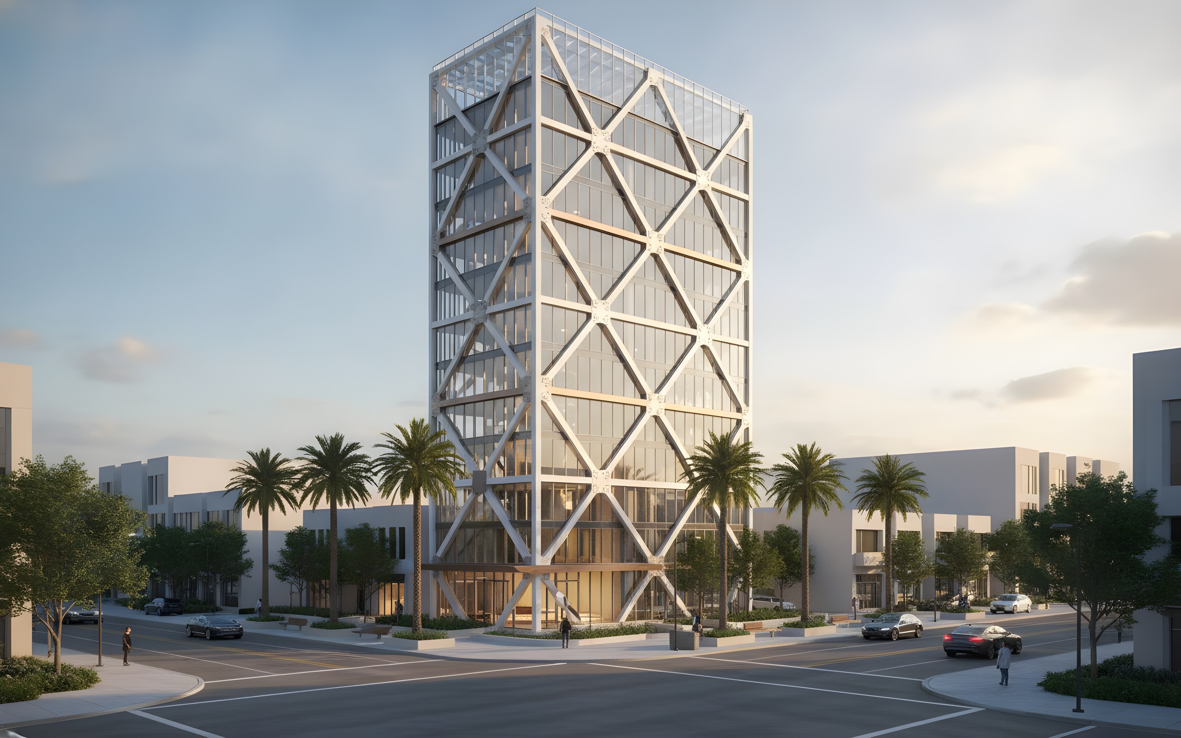Diagrid, rendered from our Revit model